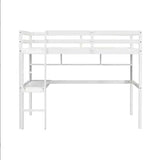 Twin Size Loft Bed With Desk And Shelves, Safety Guardrail And Ladder,White