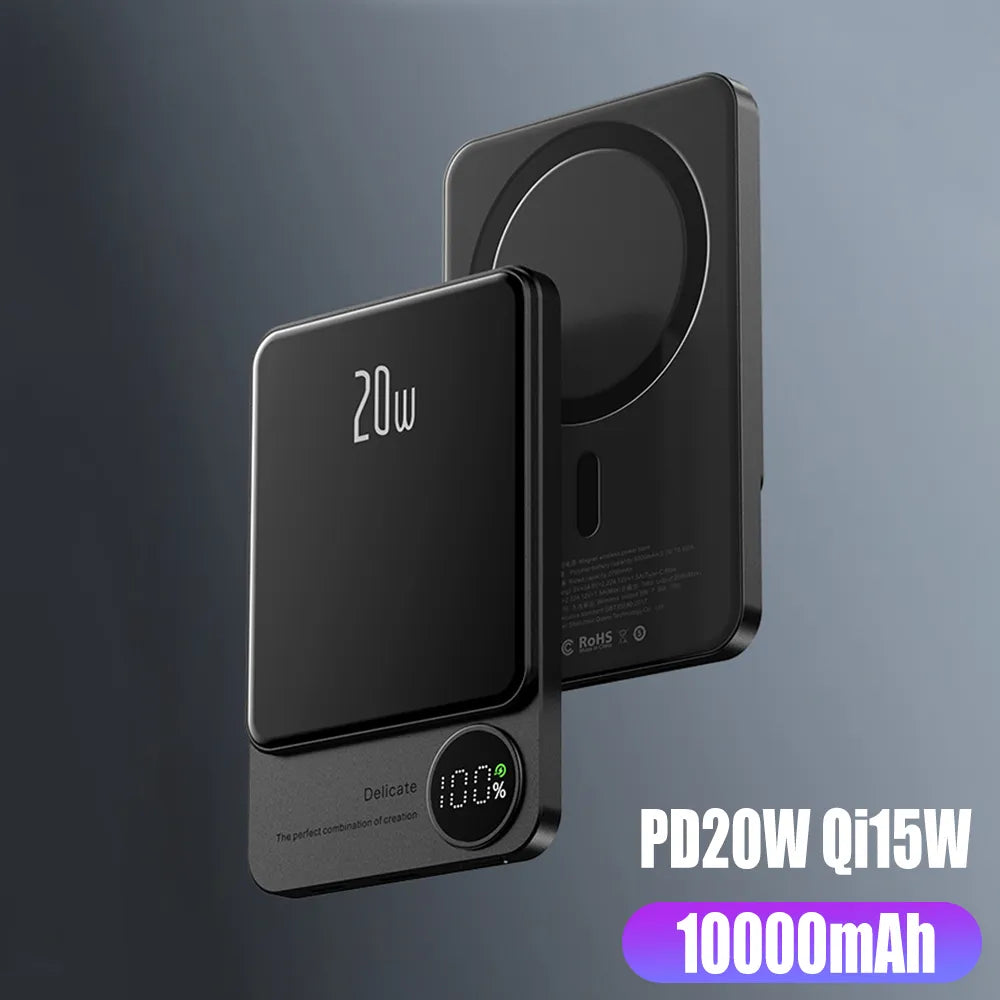 10000mAh MagSafe Magnetic Power Bank PD20W 15W Wireless Fast Charger, External Auxiliary Battery Pack for iPhone 15/14/13
