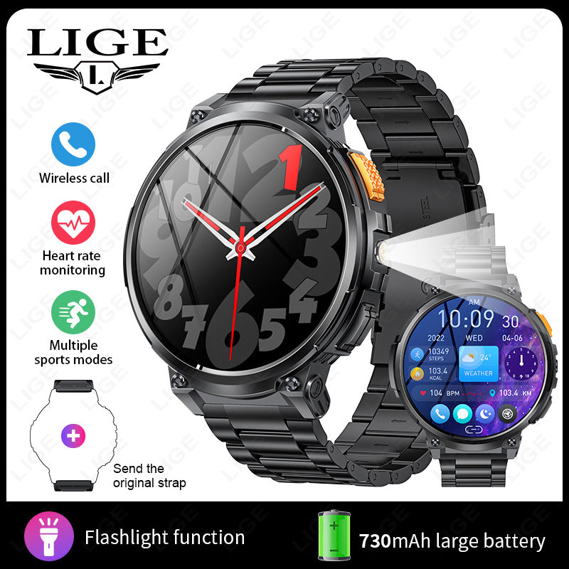 K66 Outdoor Sports Smart Watch with Flashlight for Men, Waterproof Bluetooth Fitness Tracker