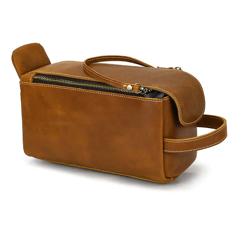 Genuine Leather Retro Wash Bag for Men and Women